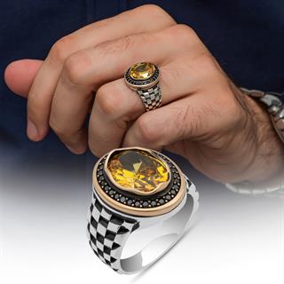 Sarı Taşlı Kordon Model 925 Gümüş Yüzük