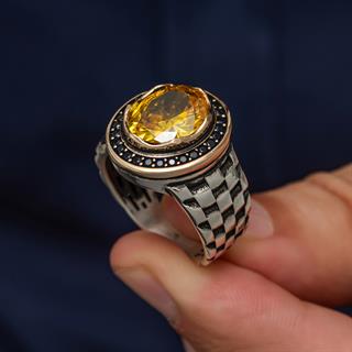 Sarı Taşlı Kordon Model 925 Gümüş Yüzük