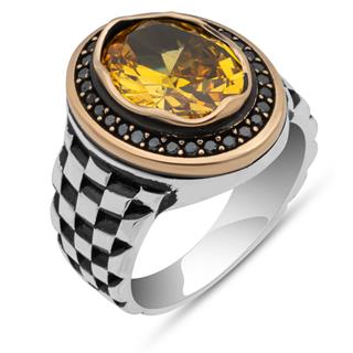 Sarı Taşlı Kordon Model 925 Gümüş Yüzük