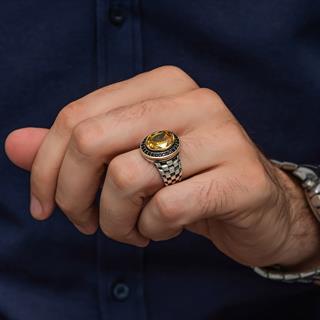 Sarı Taşlı Kordon Model 925 Gümüş Yüzük