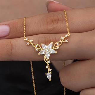 Sarmaşık Lotus Çiçeği Altın Kaplama 925 Gümüş Kadın Kolye