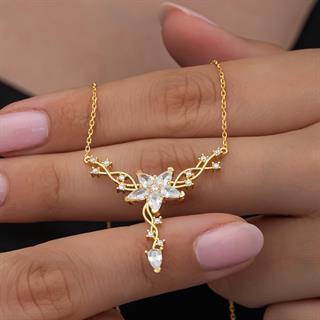 Sarmaşık Lotus Çiçeği Altın Kaplama 925 Gümüş Kadın Kolye