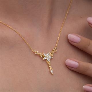 Sarmaşık Lotus Çiçeği Altın Kaplama 925 Gümüş Kadın Kolye