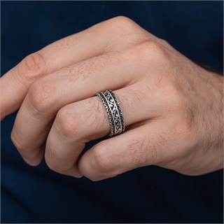Sarmaşık Model Vintage Tek Gümüş Alyans Yüzük