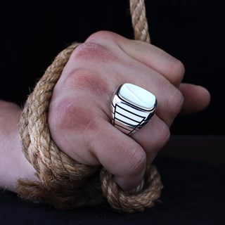 Sedef Taşlı Yanı Motifli Gümüş Erkek Yüzük