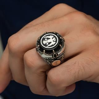 Selçuklu Çift Başlı Kartal Yuvarlak Harfli 925 Gümüş Erkek Yüzük