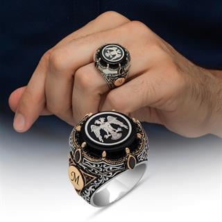 Selçuklu Çift Başlı Kartal Yuvarlak Harfli 925 Gümüş Erkek Yüzük