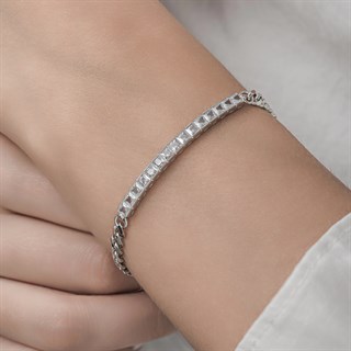 Sıra Baget Taşlı Gurmet Zincirli 925 Gümüş Kadın Bileklik