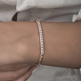 Sıra Baget Taşlı Gurmet Zincirli Rose Kaplama 925 Gümüş Kadın Bileklik