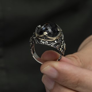 Siyah Kubbe Taşlı Hünkar Modeli 925 Gümüş Erkek Yüzük