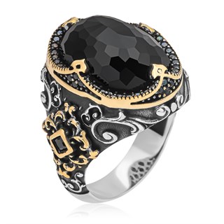 Siyah Kubbe Taşlı Hünkar Modeli 925 Gümüş Erkek Yüzük