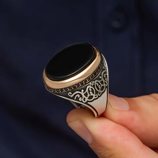 Siyah Oniks Taşlı 925 Erkek Gümüş Yüzük