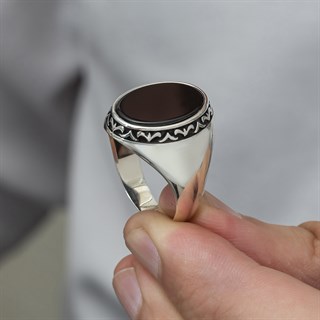 Siyah Oniks Taşlı 925 Gümüş Erkek Yüzük