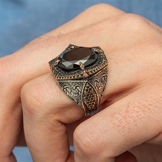 Siyah Taşlı Oval 925 Gümüş Erkek Yüzük