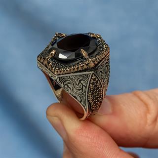Siyah Taşlı Oval 925 Gümüş Erkek Yüzük