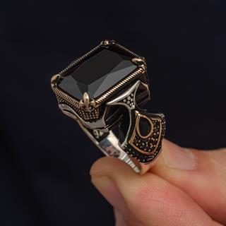Siyah Taşlı Kare 925 Gümüş Erkek Yüzük