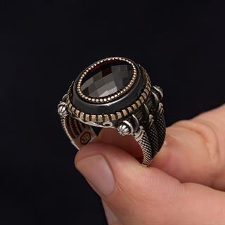 Siyah Taşlı Pençe Motifli 925 Gümüş Erkek Yüzük