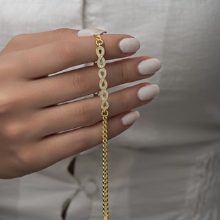 Sonsuzluk Desenli Altın Kaplama Gurmet Zincir 925 Gümüş Kadın Bileklik