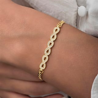 Sonsuzluk Desenli Altın Kaplama Gurmet Zincir 925 Gümüş Kadın Bileklik