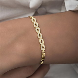 Sonsuzluk Desenli Altın Kaplama Gurmet Zincir 925 Gümüş Kadın Bileklik