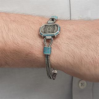 Hz.Süleyman Mührü İşlemeli 925 Ayar Gümüş Erkek Bileklik