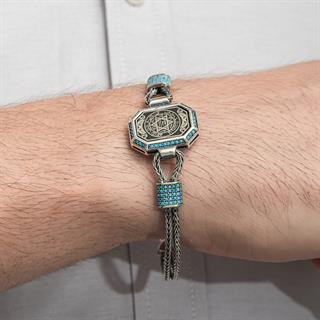 Hz.Süleyman Mührü İşlemeli 925 Ayar Gümüş Erkek Bileklik