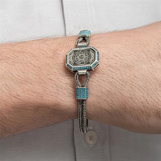 Hz.Süleyman Mührü İşlemeli 925 Ayar Gümüş Erkek Bileklik