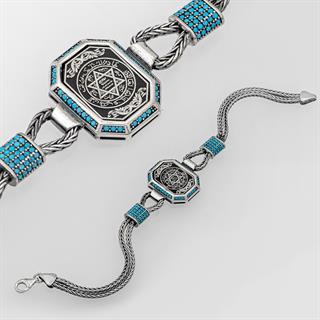 Hz.Süleyman Mührü İşlemeli 925 Ayar Gümüş Erkek Bileklik