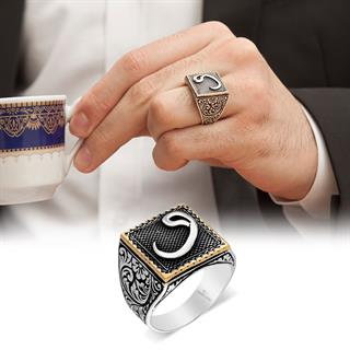 Vav Desenli Kare 925 Gümüş Erkek Yüzük