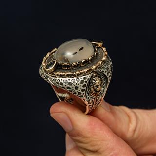 Yemen Akik Taşlı Aslan Başı 925 Ayar Erkek Gümüş Yüzük