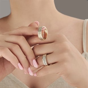 Yeni Tasarım Kalemli Nokta Desenli Çift Gümüş Alyans Yüzük