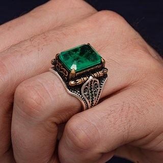 Yeşil Paraiba Taşlı 925 Gümüş Yüzük Erkek