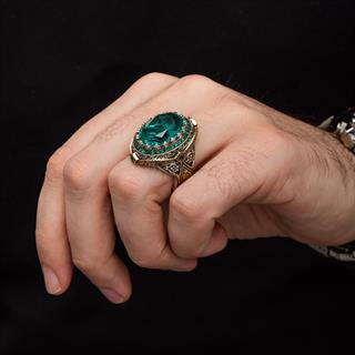 Yeşil Paraiba Taşlı Zorbey 925 Gümüş Erkek Yüzük