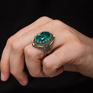 Yeşil Paraiba Taşlı Zorbey 925 Gümüş Erkek Yüzük
