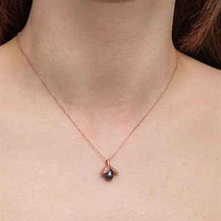 Yeşil Zirkon Taşlı Rose Kaplama 925 Gümüş Kadın Kolye