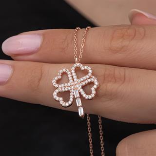 Yonca Desenli Rose Kaplama 925 Gümüş Kadın Kolye