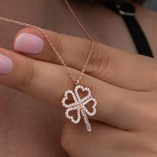 Yonca Desenli Rose Kaplama 925 Gümüş Kadın Kolye