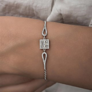 Zirkon Süslemeli Baget Taşlı 925 Gümüş Kadın Bileklik