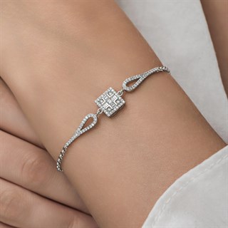 Zirkon Süslemeli Baget Taşlı 925 Gümüş Kadın Bileklik