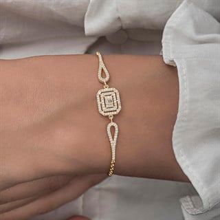 Zirkon Süslemeli Baget Taşlı Altın Kaplama 925 Gümüş Kadın Bileklik