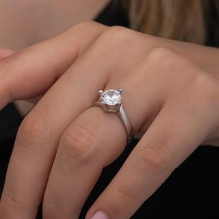 Zirkon Taşlı  925 Gümüş Tektaş Yüzük