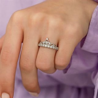 Zirkon Taşlı Sarmaşık Kraliçe Tacı Tektaş Gümüş Bayan Yüzük