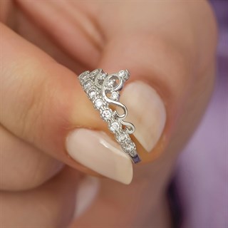 Zirkon Taşlı Sarmaşık Kraliçe Tacı Tektaş Gümüş Bayan Yüzük