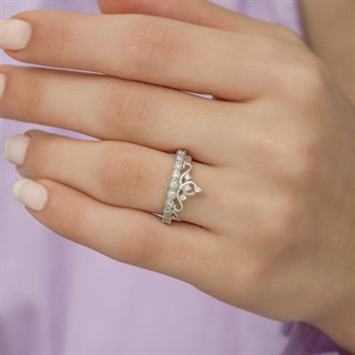 Zirkon Taşlı Sarmaşık Kraliçe Tacı Tektaş Gümüş Bayan Yüzük