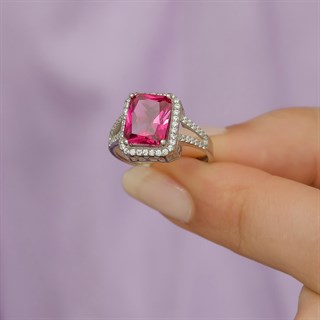 Zirkon Yakut Taşlı Gümüş Bayan Baget Yüzük