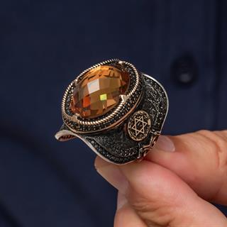 Zultanit Taşlı Ayyıldız Süleyman Mührü 925 Gümüş Yüzük