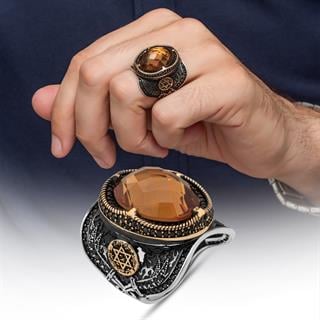 Zultanit Taşlı Ayyıldız Süleyman Mührü 925 Gümüş Yüzük