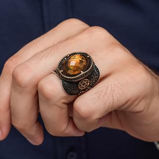 Zultanit Taşlı Ayyıldız Süleyman Mührü 925 Gümüş Yüzük