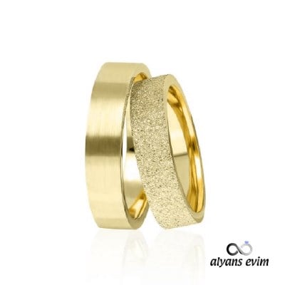 Altın Kaplama 6 mm Kumlu Çift Gümüş Alyans