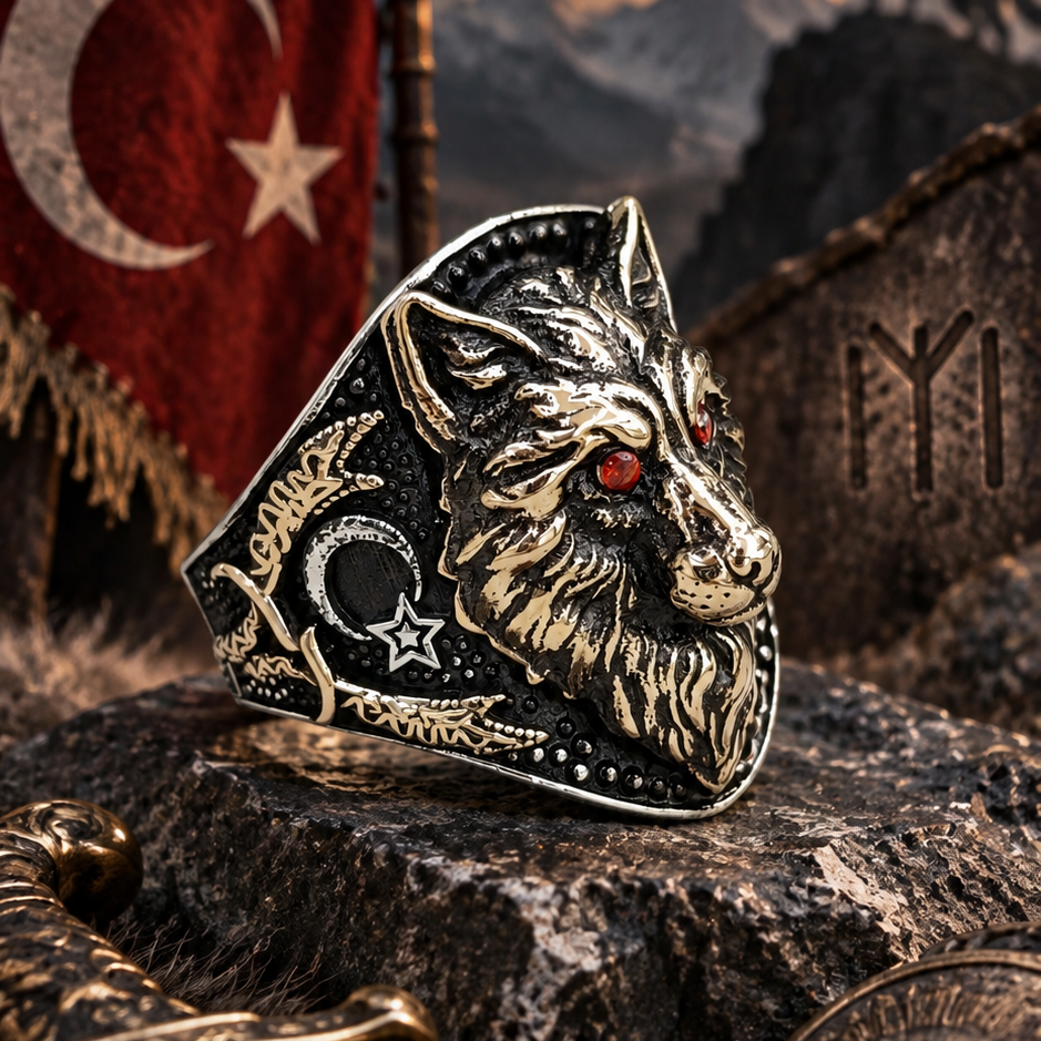 Kurt Başı Motifli 925 Gümüş Erkek Yüzük